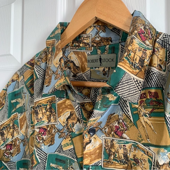 Robert Stock 100% Silk Short Sleeved Button Front Baseball Print Shirt XL - Picture 7 of 11